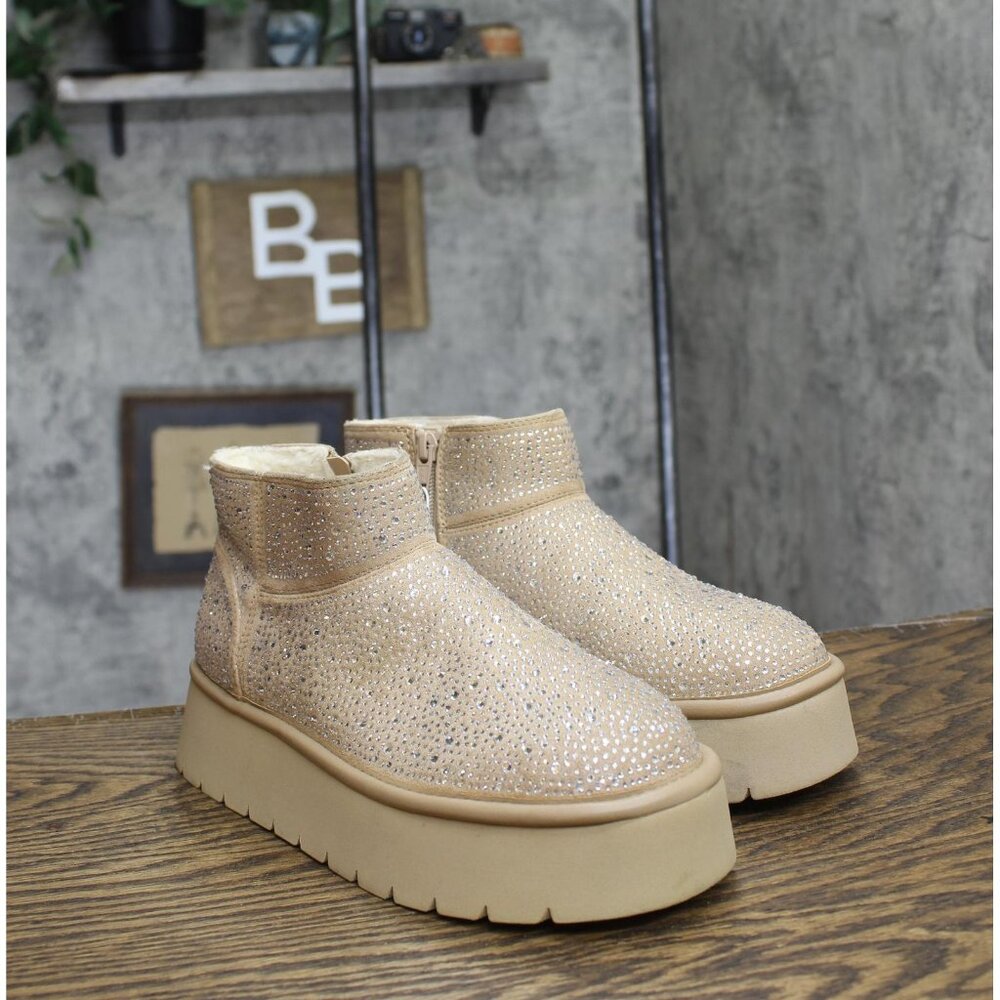 wild fable Womens Missy Platform Booties with Memory Foam Insole Beige Brown 6M
